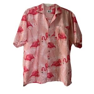 Uzzi Amphibious Gear Pink‎ Flamingo Print Button Up Shirt Size XL Hawaiian